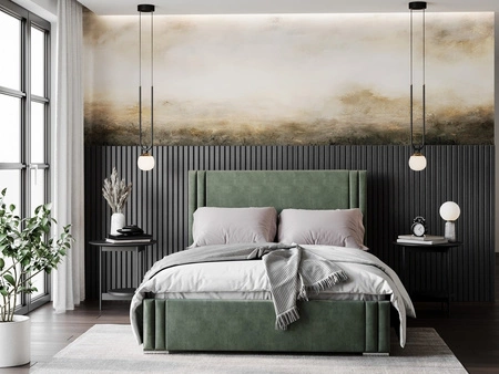 Łóżko tapicerowane Tatui 160x200 miętowe stylowe łóżko z pojemnikiem na pościel wygodny zagłówek zachwyca eleganckim designem