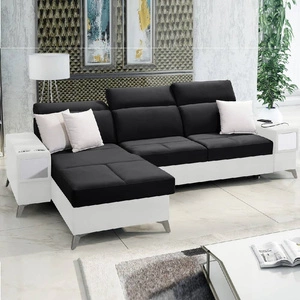 Narożnik z funkcją spania Elgin czarny / biały lewostronny narożnik z regulowanymi zagłówkami praktyczne szuflady w boczkach mebla