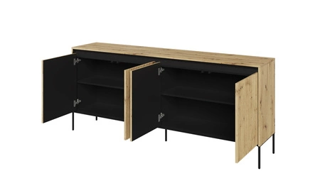 Komoda Trend 193 cm dąb artisan wyjątkowy design pojemna komoda do salonu z oświetleniem LED charakterystyczne ryflowane fronty