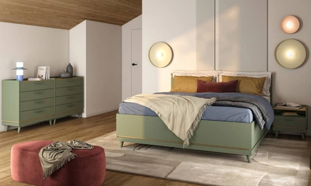 Łóżko Scandia 100x200 cm zielone nowoczesny styl idealne łóżko na wysokich nogach z wysokim zagłówkiem do pokoju młodzieżowego lub dziecięcego