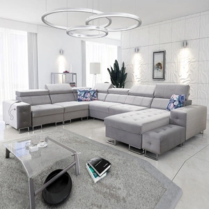 Narożnik z funkcją spania Hampton VIII szary popiel prawostronny nowoczesny design narożnik rozkładany do salonu funkcjonalna dostawka