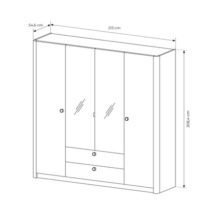 Szafa z lustrem Viki 213 cm dąb barista funkcjonalna szafa do sypialni lub garderoby w minimalistycznym stylu zaoblone boki szafy