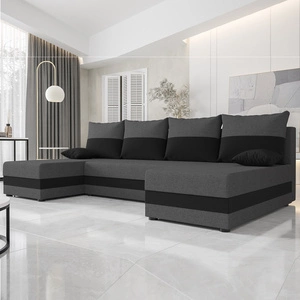 Narożnik z funkcją spania Bowers U grafitowy / czarny narożnik z pojemnikiem na pościel gwarancja komfortu i funkcjonalności