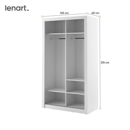 Szafa przesuwna z lustrem Arti 120 cm biała funkcjonalna szafa do sypialni lub pokoju młodzieżowego drzwi szafy wykończone lustrami