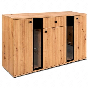 Komoda z szufladą Senja 140 cm dąb artisan elegancki design ozdobny ryflowany front z metalowym uchwytem