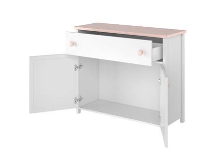 Komoda z szufladą Luna 110 cm biały / różowy elegancka komoda idealna do pokoju dziewczęcego prosta konstrukcja solidne wykonanie