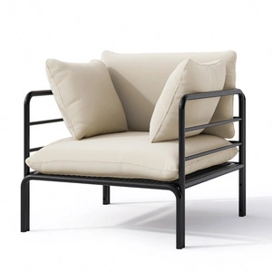 Fotel ogrodowy Wenecja grafit / beżowy elegancki design fotel z poduchami do ogrodu metalowa konstrukcja w stylu minimalistycznym
