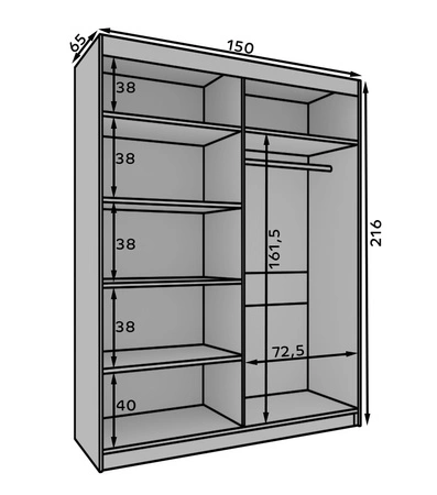 Szafa przesuwna Atson 150 cm dąb odwieczny / czarny oryginalny design modna forma szafa doskonale odnajdzie się w małej sypialni