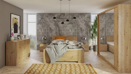 Szafa przesuwna z lustrem Rico 180 cm dąb artisan funkcjonalny mebel w stylu klasycznym szafa dedykowana do sypialni lub przedpokoju