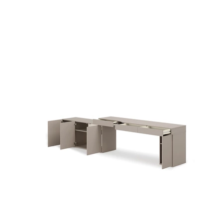 Biurko z kontenerkiem i komodą Woow 321 cm clay grey prawe praktyczne i uniwersalne biurko z szufladami z opcją obustronnego montażu