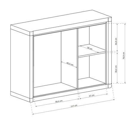 Komoda z szufladami Dallas 117 cm dąb sonoma / czarny elegancka stylistyka mebla wzbogacona o stylowe czarne dodatki