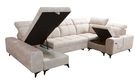 Narożnik z funkcją spania Buffalo IV brązowy lewostronny stylowy narożnik rozkładany z dwoma pojemnikami na pościel welurowa tkanina