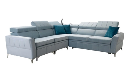 Narożnik z funkcją spania Rava IV grafitowy lewostronny velvet komfort podczas codziennego wypoczynku pojemnik na pościel