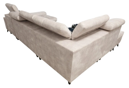 Narożnik z funkcją spania Buffalo VI niebieski prawostronny funkcjonalny i stylowy narożnik rozkładany z trzema pojemnikami na pościel