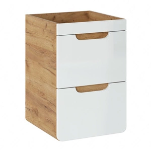 Szafka pod umywalkę Aruba 40 cm dąb craft złoty / biały połysk nowoczesna szafka do łazienki oryginalny zaokrąglony kształt korpusu