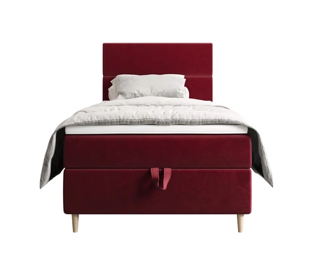 Łóżko kontynentalne Bing 100x200 bordowe w nowoczesnym skandynawskim stylu z tapicerowanym zagłówkiem łóżko z pojemnikiem