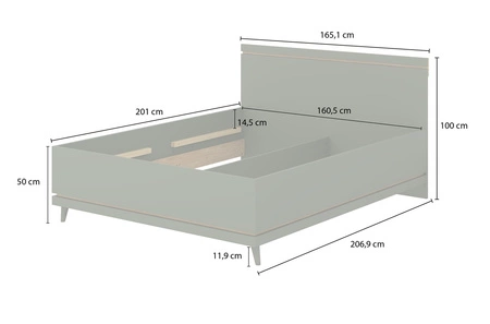 Łóżko Scandia 160x200 cm zielone nowoczesny styl idealne łóżko na wysokich nogach z wysokim zagłówkiem do sypialni lub pokoju młodzieżowego