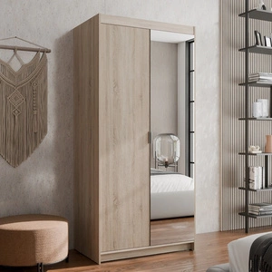 Szafa z lustrem Rene 90 cm dąb sonoma jasny klasyczny design prosta forma szafa do sypialni lub przedpokoju obrzeża wykończone ABS