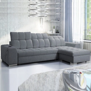 Narożnik z funkcją spania Luigi szary prawostronny narożnik z dwoma pojemnikami na pościel tkanina o ciekawej strukturze