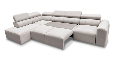 Narożnik z funkcją spania Cantare XI Lux łososiowy lewostronny komfortowy narożnik do salonu z podnoszonym podnóżkiem miękka tkanina