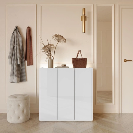 Komoda Easy 95 cm biały połysk / dąb scandi praktyczna i pojemna komoda z designerskim obniżonym blatem wykonana z dbałością o detale