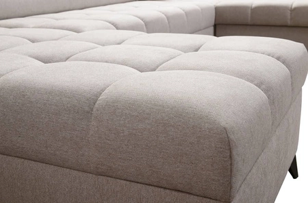 Narożnik z funkcją spania Bolmso VIII fioletowy lewostronny elegancki i wygodny narożnik z szufladą idealny do przestronnych wnętrz