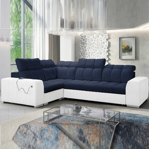 Narożnik z funkcją spania Luigi II granatowy / biały lewostronny komfort podczas codziennego wypoczynku narożnik z pojemnikiem na pościel