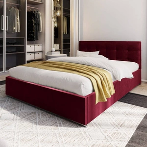 Łóżko tapicerowane Montigo 140x200 bordowe z pojemnikiem w nowoczesnym skandynawskim stylu z pikowanym zagłówkiem