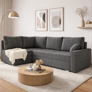 Narożnik z funkcją spania Nofi ciemny szary lewostronny nowoczesny design prosta i stylowa bryła wpisująca się w każdą aranżację