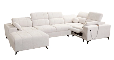 Narożnik z funkcją spania Penejos IV Lux beżowy lewostronny stylowy narożnik rozkładany z komfortowym wysuwanym podnóżkiem