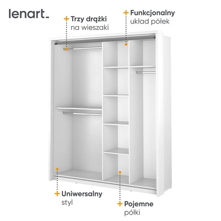Szafa przesuwna z lustrem Arti 180 cm biała uniwersalny styl szafy pozwala na dużą swobodę w aranżacji ergonomiczny układ