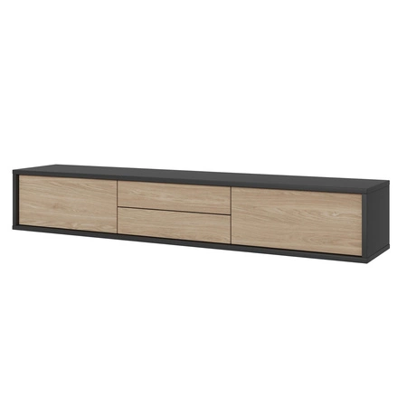 Szafka RTV Frida 180 cm antracyt / dąb olejowany z możliwością powieszenia nowoczesny design szafki pod telewizor z szufladami bezuchwytowe fronty