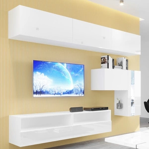 Meblościanka Patras biała / biały połysk modna i stylowa meblościanka tworzona na wzór geometrii proste kształty brył