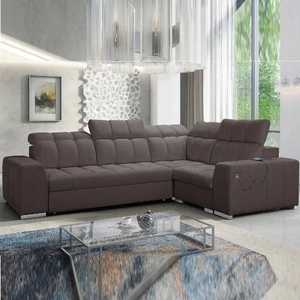 Narożnik z funkcją spania Luigi II brązowy prawostronny komfort podczas codziennego wypoczynku narożnik z pojemnikiem na pościel