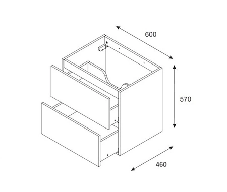 Szafka pod umywalkę Ocean 60 cm dąb olejowany / czarny poziome ryflowania w kształcie fal podkreślają designerski styl szafki