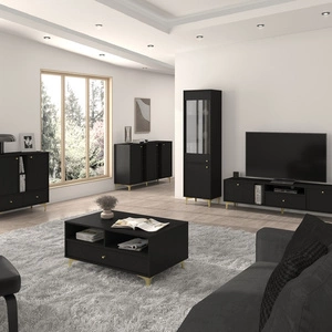 Zestaw mebli do salonu Kioto I czarny grafit stylowy design eleganckie meble w ponadczasowej kolorystyce wzbogacone złotymi dodatkami