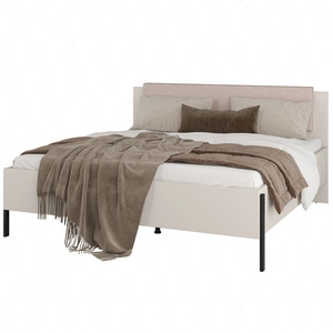 Łóżko Jukon S 180x200 cm beżowe z pojemnikiem nowoczesny styl łóżko do sypialni na metalowych czarnych nogach z tapicerowanym zagłówkiem