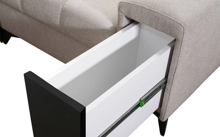 Narożnik z funkcją spania Bolmso IX beżowy lewostronny komfortowy narożnik do salonu z szufladą pojemniki na pościel stylowy design