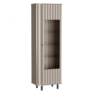 Witryna Novado 65 cm clay grey witryna z szufladą front ozdobiony dekorem jodełki elementy z bezpiecznego szkła stylowe czarne uchwyty