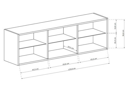 Szafka wisząca Indiana 137 cm jesion jasny oryginalny design praktyczna szafka na ścianę do salonu czy jadalni elementy z bezpiecznego szkła