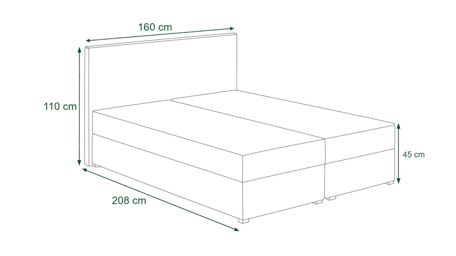 Łóżko kontynentalne Empoli 160x200 cm wymiary