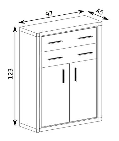 Komoda wysoka Dallas 97 cm dąb truflowy / czarny elegancka stylistyka mebla wzbogacona o stylowe czarne dodatki idealna komoda z szufladami do salonu