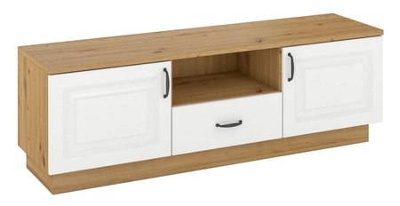 Meblościanka Scandi dąb artisan / biały klasyczny design meblościanki do salonu stylowe frezowane fronty metalowe uchwyty