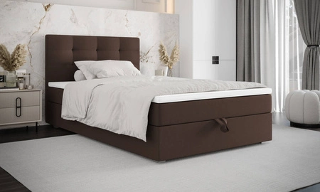 Łóżko kontynentalne Flint 90x200 brązowe w nowoczesnym skandynawskim stylu z tapicerowanym zagłówkiem łóżko z pojemnikiem
