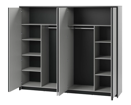 Szafa z lustrem Gris 250 cm szary / czarny elegancki design idealna szafa do sypialni lub garderoby klimatyczne oświetlenie LED