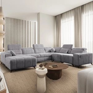 Narożnik z funkcją spania Penejos VIII jasny szary lewostronny stylowy narożnik rozkładany wykonany z wytrzymałej tkaniny