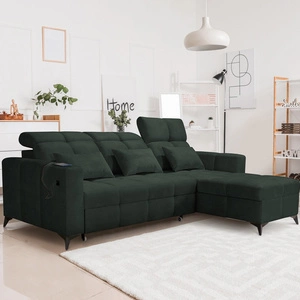 Narożnik z funkcją spania Laredo zielony prawostronny komfortowy i stylowy narożnik rozkładany z pojemnikiem na pościel