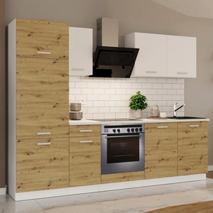 Zestaw mebli kuchennych z blatem Toni 260 cm biały / dąb artisan komplet kuchenny doskonale prezentuje się w klasycznych wnętrzach