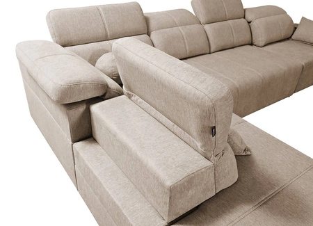 Narożnik z funkcją spania Tesalia XI niebieski lewostronny nowoczesny narożnik z komfortowym przesuwanym oparciem i pojemną szufladą