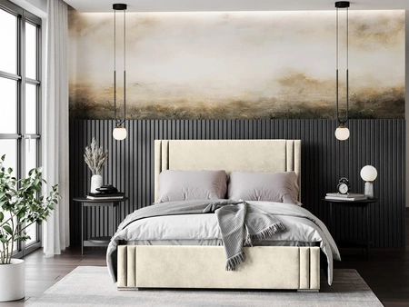 Łóżko tapicerowane Tatui 140x200 beżowe stylowe łóżko z pojemnikiem na pościel wygodny zagłówek zachwyca eleganckim designem